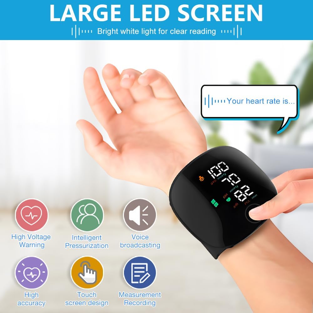 جهاز قياس ضغط الدم للمعصم بشاشة LED كبيرة