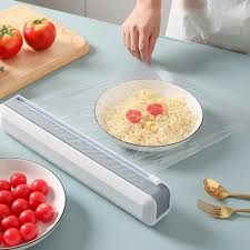 Film dispenser, paper film cutter, reusable plastic cutters for food film