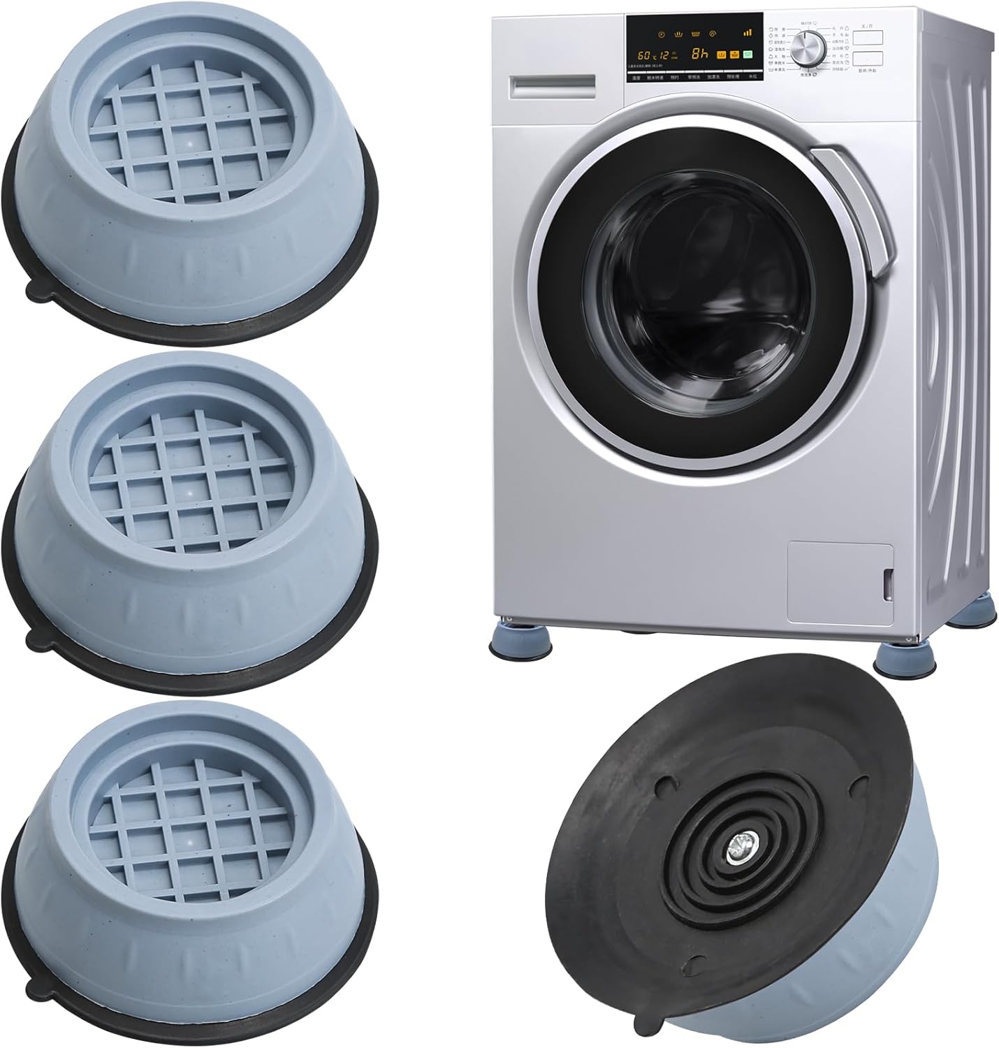 أقدام كلاسيكية بقطر 8 سم للغسالة مصنوعة من السيليكون عالي الجودة، مناسبة لمجموعة متنوعة من الغسالات، مانعة للانزلاق، مقاومة للماء، قابلة لإعادة الاستخدام.